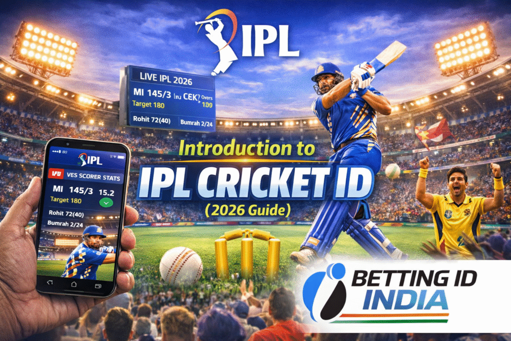 IPL Cricket ID 2026 guide with live match dashboard and Betting ID India logo