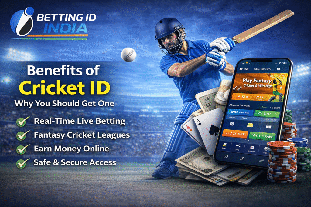 Benefits of Cricket ID for online betting and fantasy cricket in India with Betting ID India logo