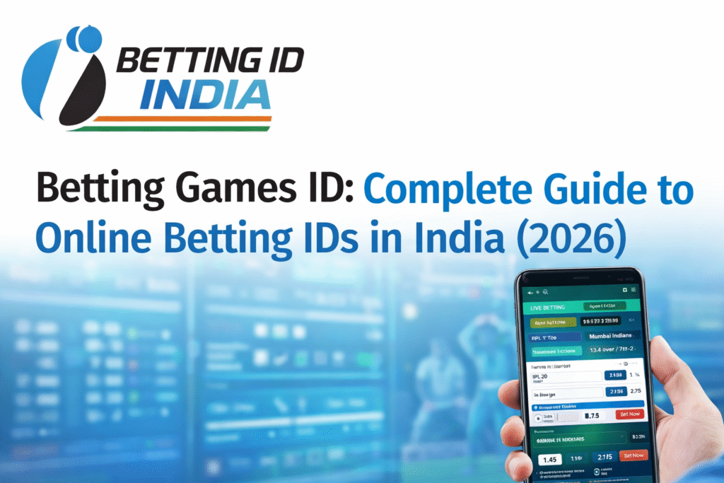 Betting Games ID India 2026 complete guide banner with live cricket betting app and logo