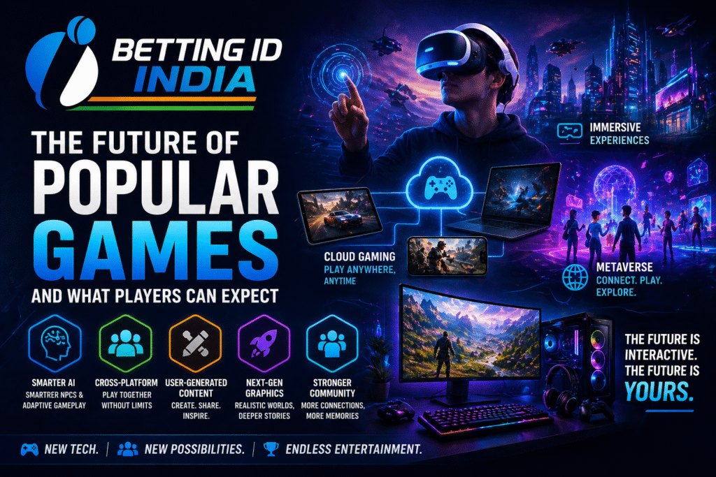 Future of popular games with VR gaming, cloud gaming technology, and Betting ID India logo