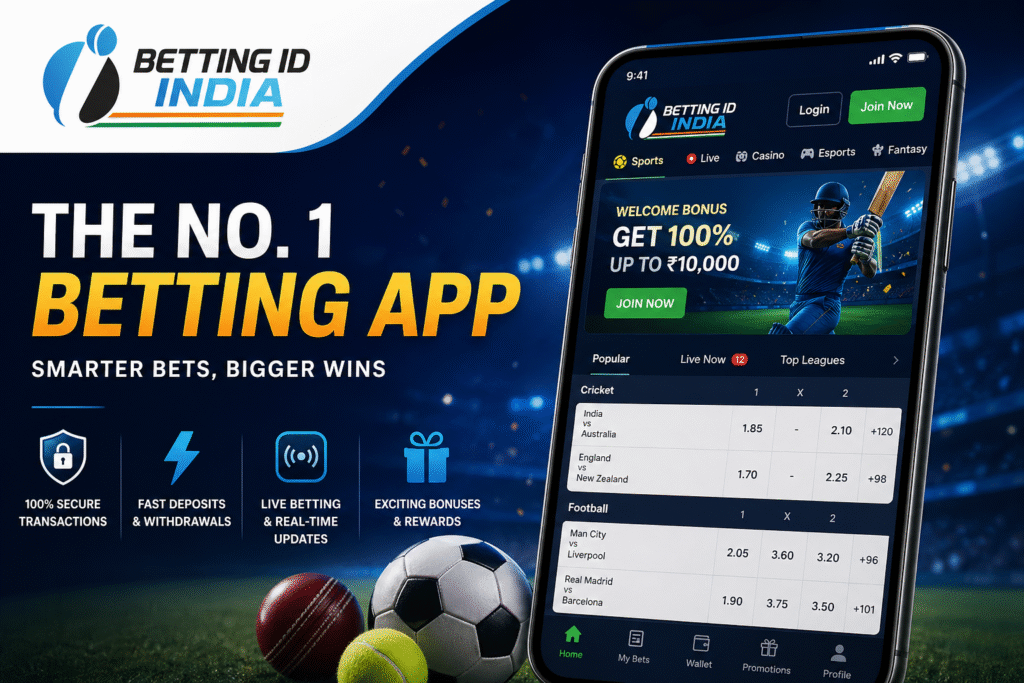 No. 1 Betting App in India with logo and mobile betting interface