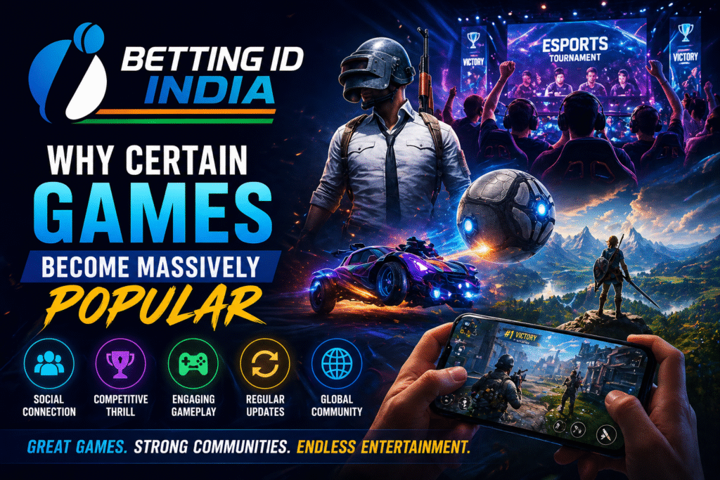 Why games become popular showing multiplayer gaming, esports competition, and Betting ID India logo