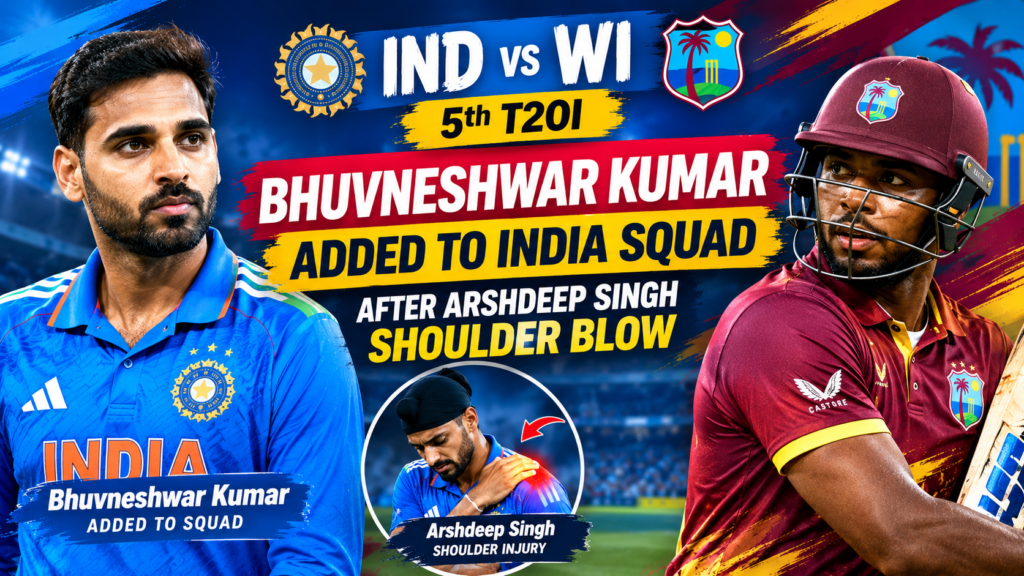 IND vs WI 5th T20I Bhuvneshwar Kumar added to India squad after Arshdeep Singh shoulder blow
